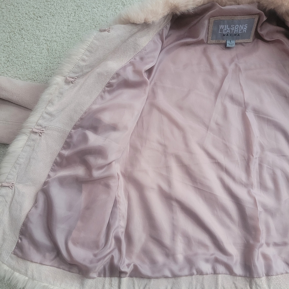 Y2K Wilson’s Leather Maxima Blush Pink Suede Jacket Genuine Rabbit Fur Trim L - Picture 5 of 11